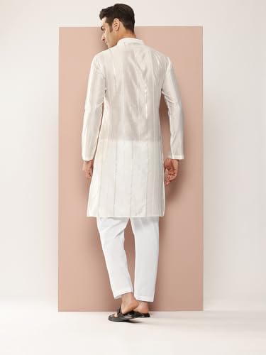 Image of See Designs Men's Long Sleeve Side Slit Chanderi Silk Sequins Mandarin Collar Kurta
