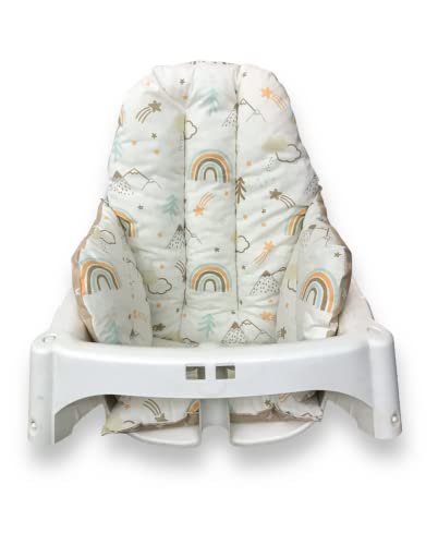 Image of Cushion - Washable & Reversible One-Piece Cotton Seat Pad for IKEA High Chair Accessories, Compatible with Antilop (Brown Rainbow)