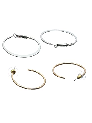 Classic Silver Plated Hoops Earrings Set of 2