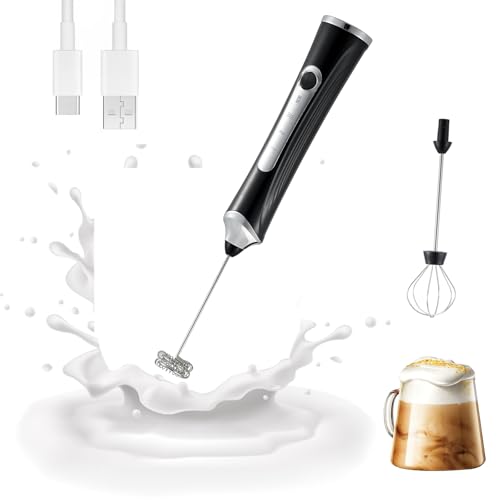 EHIOG Espumador de Leche Eléctrico Portátil – Batidor Doble, 3 Velocidades, Sin Cables, Motor Potente y Silencioso, Impermeable, Negro