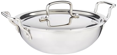 Image of Tosaa Triply Stainless Steel 22 cm Kadai with Lid /Indian Wok|Even Heat Distribution| Consumes Less Oil|Easy to Clean|Gas Stove Compatible - 1600 ml