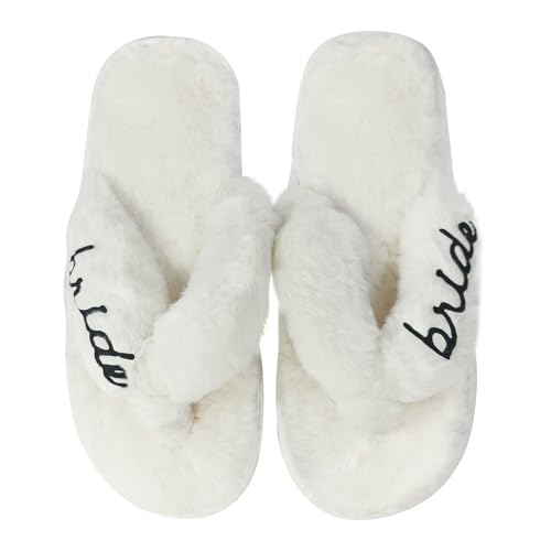 Zapatillas Novia Blancas, Piel Falsa Novia Flip Bridal Slippers Cómodo Blanco Abierto Pie Zapatillas Hotel con Suelas 10 Mm (Blanco, Sistema tallas calzado EU, Adulto, Mujer, Letras, mediano, Medium)