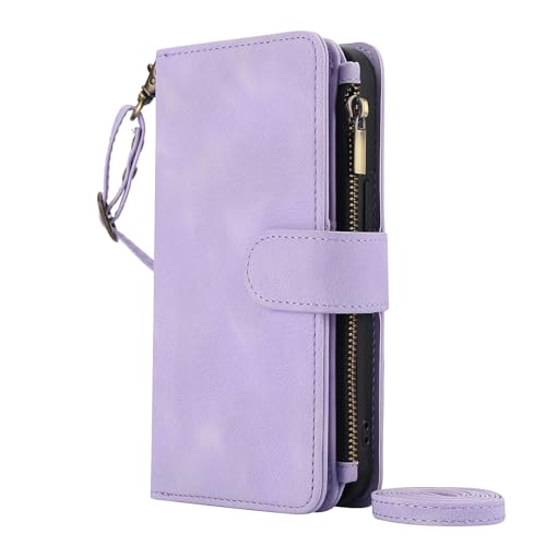 Étui portefeuille Google Pixel 6a violet avec bandoulière et fermeture éclair