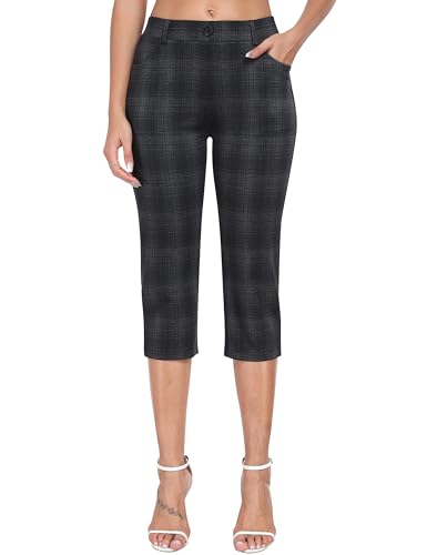 MoFiz Women's Capri Pants Summer Pull-On Stretch Straight Leg Golf Yoga & Business Casual Dressy Cropped Pants with Pockets