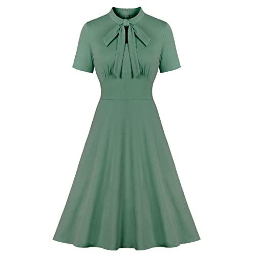 Image of Wellwits Women's Keyhole Tie 1940s Vintage Cocktail Dress Light Green M