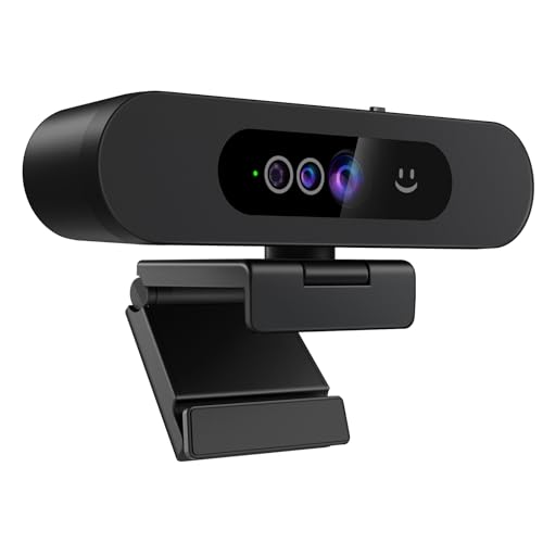 Window Hello Webcam, 1080P 30fps Camera with Noise-reducing Mic, Plug & Play, 90° Wide Angle, Built-in Privacy Cover, 360° Rotation Pan & 90° Tilt, Perfect for Zoom, Google Meet, Microsoft Teams