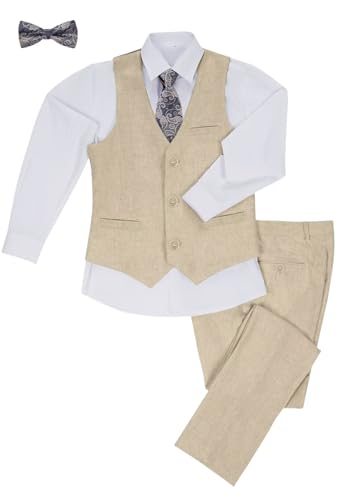 Boy Champagne Suits Formal 5 Piece Linen Vest Suit for