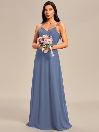 Image of Ever-Pretty Women's Summer Backless Spaghetti Strap Chiffon Bridesmaid Dresses Empire Waist Formal Wedding Guest Dress