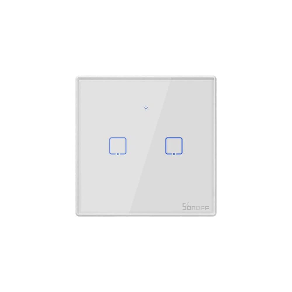 Sonoff T2UK2C-TX - 2 Gang Way Wi-Fi Smart Wall Switch APP/Touch Control Timer UNIQUE DESIGN Long Service Life Touch Wireless Remote Compatible with Home/Nest & Alexa White