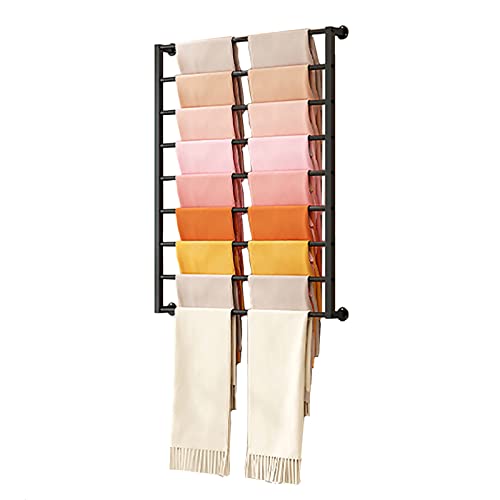 UWYTGF Wall Mount Metal Scarf Hanger Rack,Heavy Duty 9-Tier Display Holder for Silk Crafts Fabric/Wrapping Paper/Vinyl Rolls Ribbon,Space Saver,Black,80X120Cm