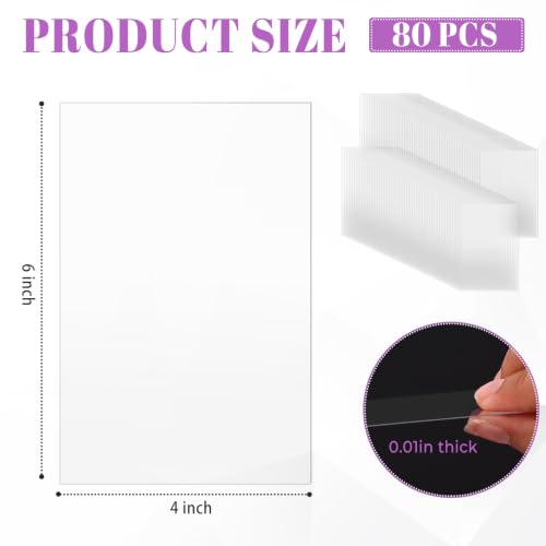 Image of TKOnline 80 PCS Plexiglass Sheets, 4 inch x 6 inch x 0.01 Clear PET Sheet Panels, Clear Acrylic Plastic Sheet for Picture Frame, Invitations, Poster Frames Plastic Board