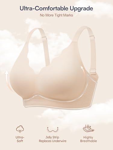 Wireless Jelly Bras for Women No Underwire with Support - S-2XL Seamless Bralettes Everyday Comfort Tshirt Padded Bra4