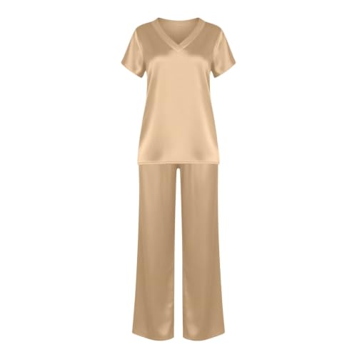 Womens Satin Pajamas Set Silk Loungewear V Neck Top and Pants - image 6