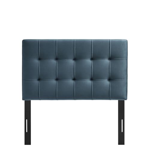 Image of Modway Lily Twin Size Stain-Resistant Performance Velvet Headboard in Cadet Blue - Velvet Upholstery with Button Tufting and 4 Adjustable Height Positions