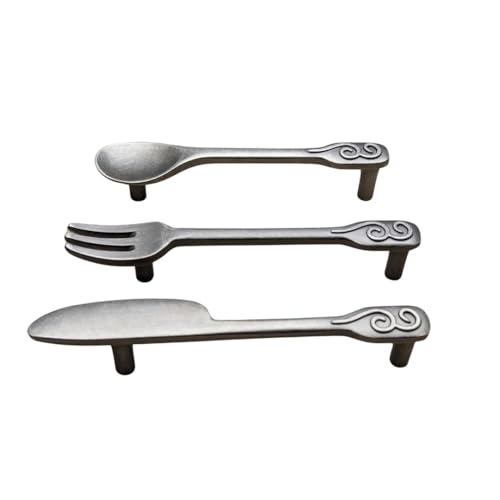 DIY Décor Hub Kitchen Cabinet Handles Antique Silver. Spoon-Fork-Knife 5 Each (15 Total) 3 3/4 Inch Hole Center