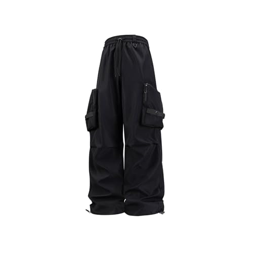 Mens Baggy Cargo Pants Elastic Waist Wide Leg Drawstring Tapered Trousers 2025 Workout Joggers with Zipper Pockets4
