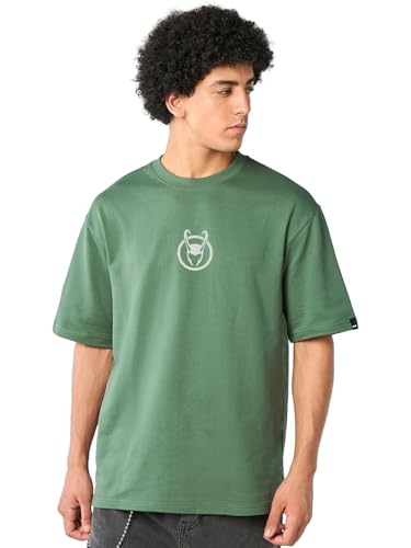 Image of Bewakoof Heavy Duty 1.0 Official Marvel Merchandise Loki Men's Graphic Print Oversized Fit Half Sleeve Round Neck Cotton T-Shirt