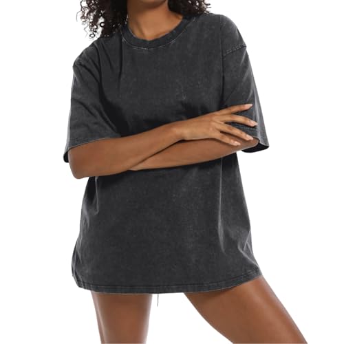 BINTEHGS 2 Pack Oversized Acid wash Tshirts for Women Cotton Loose fit Gym Vintage t Shirts Baggy Workout Basic tee Shirts3