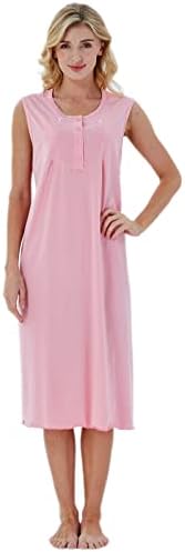 Keyocean Sleeveless Nightgowns for Women, Soft 100% Cotton Lightweight Comfortable Cool Summer Nightgowns for Ladies, Candy Pink, Small