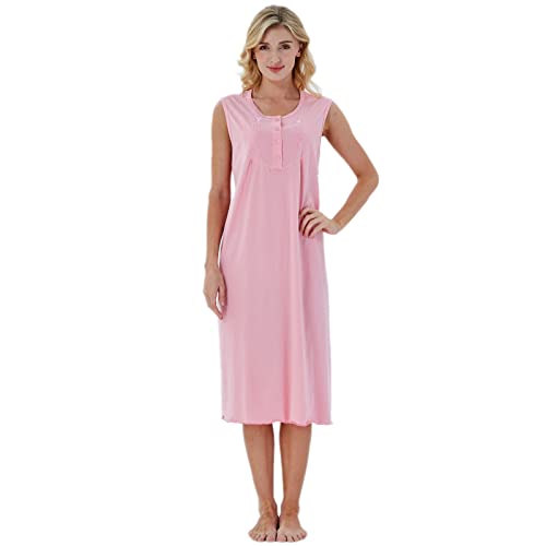 Keyocean Sleeveless Nightgowns For Women, Soft 100% Cotton Lightweight Comfortable Cool Summer Nightgowns For Ladies, Candy Pink, Small #TOP3