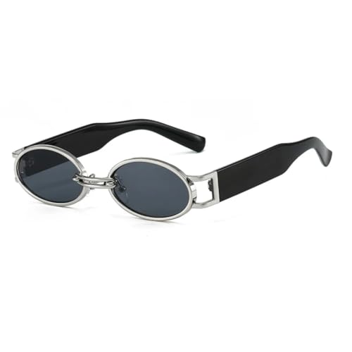 Lunettes de soleil de luxe ovales en métal au style vintage punk haut de gamme