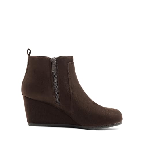 DREAM PAIRS DREAM PAIRS Women's Suede Low Wedges Ankle Boots,Size 11,Coffee/Suede,DOUBLE