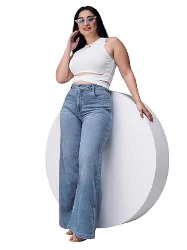 Image of Miss Chase A+ Women's Wide Leg High Rise Regular Length Stretchable Denim Jeans