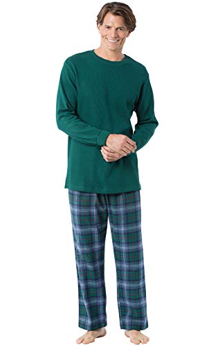 PajamaGram Mens Flannel Pajamas Sets - Plaid Flannel Mens Pajamas, Green, SM