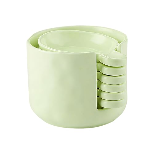 LUPATDY Set di 6 ciotole in ceramica, in porcellana, con manico e scatola portaoggetti, rotonde, piccole ciotole per sushi, salse, olio e salsa di soia, verde (9 cm)