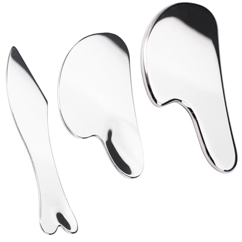 3er Pack Gua Sha Edelstahl, Massage Stein aus Metall, Multifunktion Gua Sha Set, Wiederverwendbar, zur Entspannung der Muskeln und Schmerzlinderung für Gesicht und Körper
