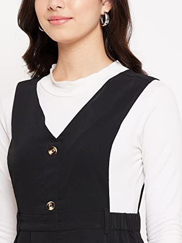Image of WineRed Women Soild Pinafore Dress with Button