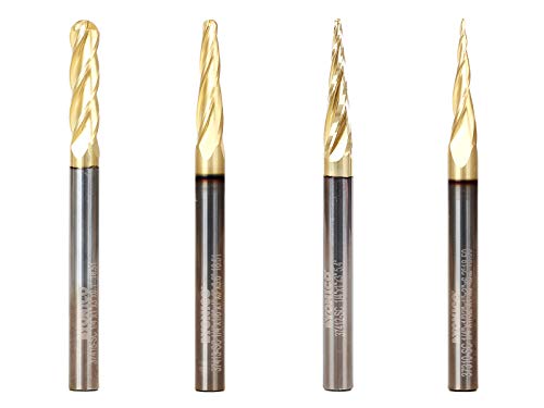 Image of YONICO Tapered Endmill Ball Nose Router Bits CNC Engraver Solid Carbide Spiral 4 Bit 1 /4-Inch Shank 37004-SC