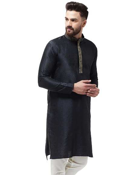 Image of SOJANYA Men's Silk Blend Kurta for Navratri | Paisley Print Regular Fit Ethnic Kurta for Festival & Puja