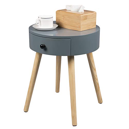 WOLTU Mesitas de Noche Mesa de Centro con Cajón, con Patas, Madera MDF Gris 38x38x48cm TS51gr-1