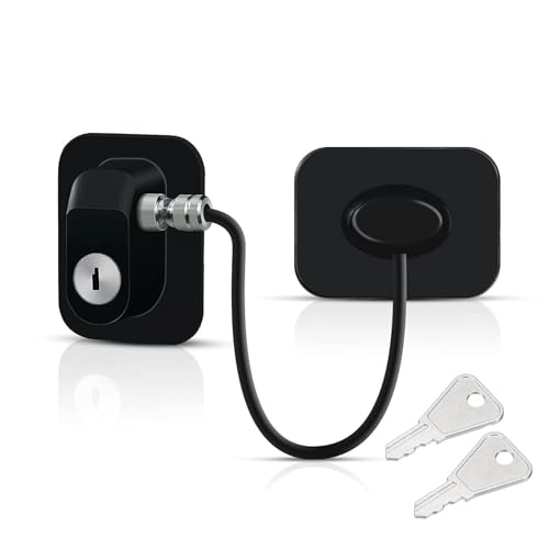 Image of Child Safety Device Refrigerator Door Lock with 2 Key and Adhesives, Cabinet Restrictor Cable for Baby and Toddler, Lock for Cupboards, Drawers, Fridge, Wardrobe, Black, Pack of 1