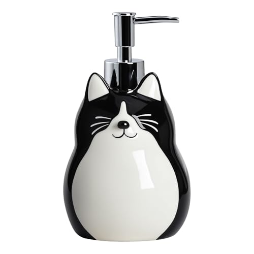 CHOOLD Ceramic Black Cat Soap Dispenser with Plastic Pump Refillable Lotion Soap Container Lotion Bottle Hand Soap Dispenser