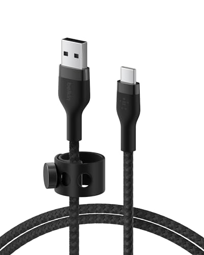 Belkin BoostCharge Pro Flex Braided USB-C to USB-A (2M/6.6ft) Fast Charging Cable USB-IF Certified for iPhone 17, iPhone 17 Pro, iPad Pro, Galaxy S25, S24, Pixel, Nintendo Switch 2 & More - Black
