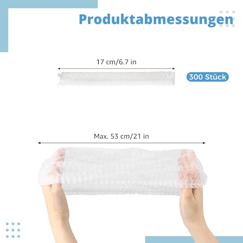 Calolin 300 Stück Einweg-Hauben, 21 cm elastische Haarnetze, Einweg-Vlieshauben für Männer und Frauen, Kopfbedeckungsnetze für Gastronomie, Labore, Krankenhäuser, Friseursalons, Küchen