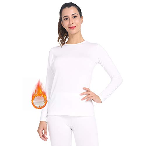 MANCYFIT Womens Thermal Tops Fleece Lined Shirt Long Sleeve Base Layer White X-Small