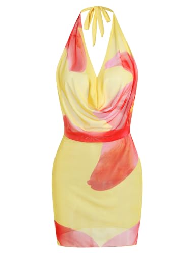 Image of ZAFUL Women Swimsuit Cover Up Dress Ombre Side Ties Sleeveless Sheer Mesh Bathing Suit Coverups Beach Dress