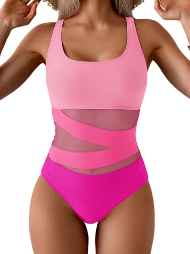 Image of B2prity Women's Mesh One Piece Swimsuit Tummy Control Sexy Bathing Suit Push Up Swim Suit Slimming Swimwear