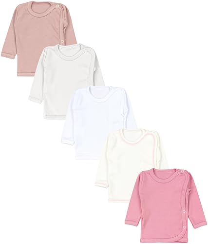 TupTam Unisex Baby Wickelshirt Langarm 5er Pack, Farbe: Weiß Ecri Hellgrau Altrosa Rosa, Größe: 56