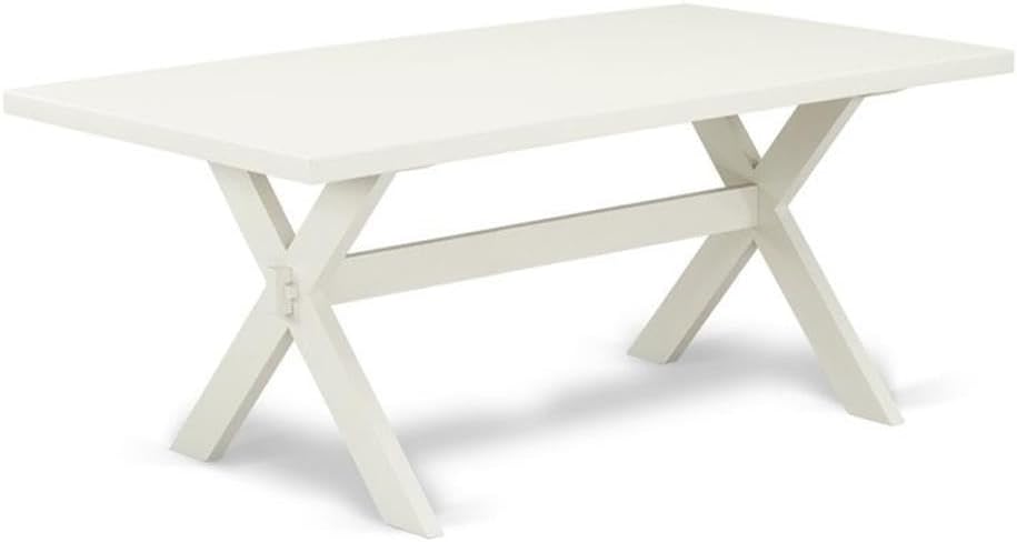 East West Furniture X027VE215-7 7 Piece Kitchen Table Set Consist of a Rectangle Dining Table with X-Legs and 6 Baby Blue Linen Fabric Parson Dining Chairs, 40x72 Inch, Multi-Color