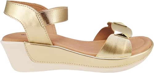 Image of Action Women's Platform Sandals| Block Heel| Glitter Embellished| Ankle Strap Bronze