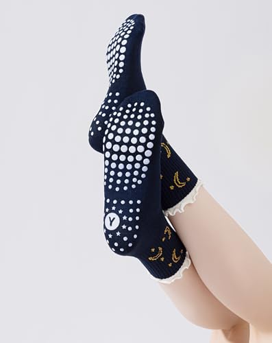 Image of Yawlsow Pilates Grip Socks for Women Yoga Grippy Socks Cute Barre Non Skid Athletic Crew Sticky Sock Workout Hospital
