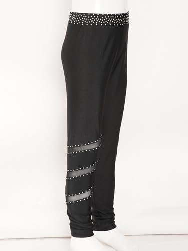 Kids Girls Figure Skating Pants Sparkly Rhinestones Close-Fitting Leggings High Waist Training Competition Tights4