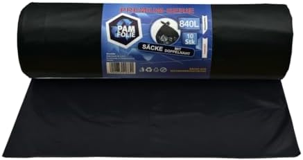 PAM-FOLIE Müllsäcke 840L - 10 Stück - XXL Große Bauschutt-Abfallsäcke, Premium - 130x170cm - 40µm - schwarzer Müllbeutel - Bauschuttsäcke - Säcke für Bauschutt Abfalls, Styropor
