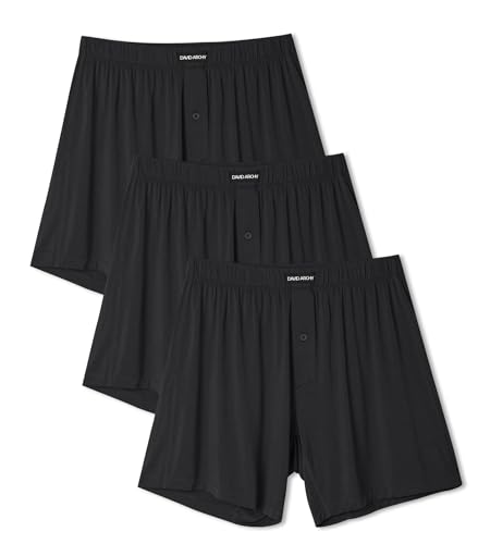 DAVID ARCHY Mens Boxer Shorts Breathable Soft Rayon Made from Bamboo Boxers for Men Loose Fit Mens Underwear 3 or 5 Pack