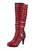 FZ-Win-45 Women's Fashion Round Toe High Heel Platform Zipper Knee High Boots (9 B(M) US, Red)