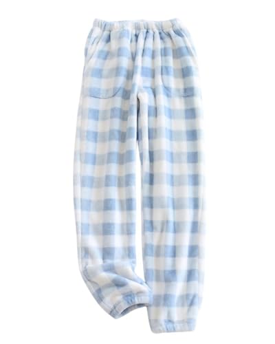 Image of codcm Womens Plaid Fluffy Pajama Pants Fuzzy Fleece Cozy Lounge Pants with Pockets Winter Warm Pj Bottoms